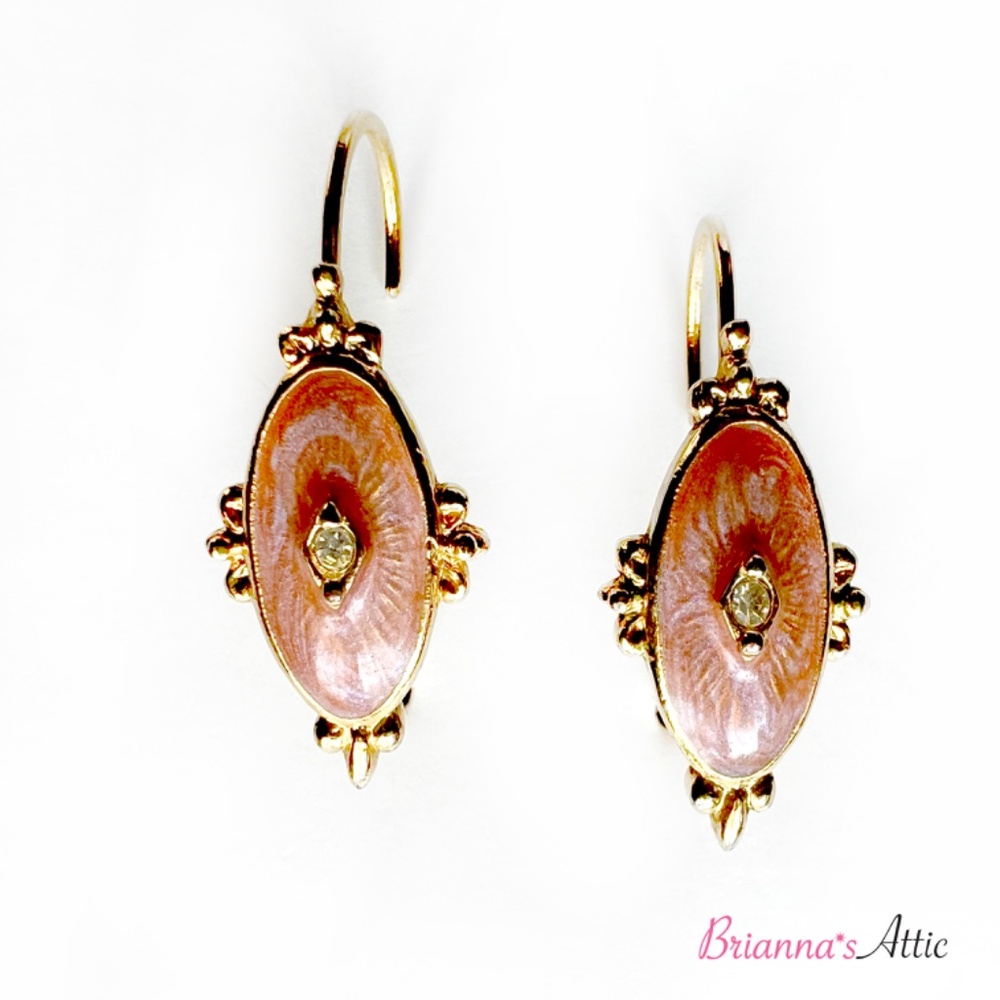 Vintage Avon Fancy Pink & Gold Hook Earrings with Rhinestones